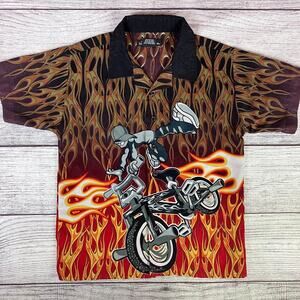 Vintage Y2k no Boundaries BMX Biking All Over Print Button Up Shirt